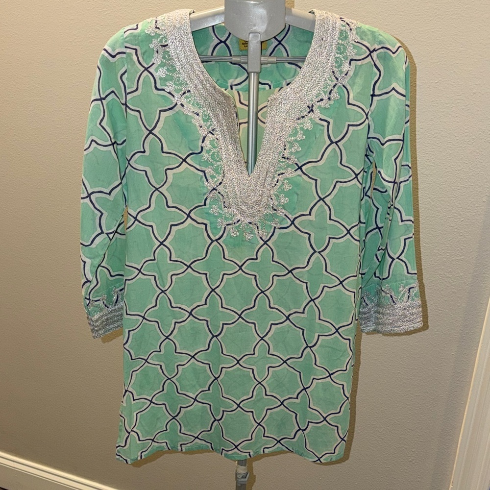 Roberta Roller Rabbit Mint Green Geometric Tunic